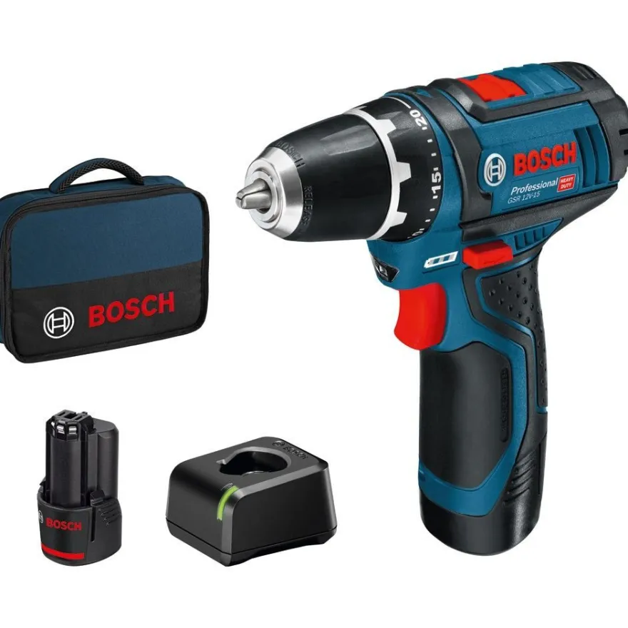 Akkuporakone Bosch Professional GSR 12V-15, 12V, 2x2.0Ah akuilla + Bag