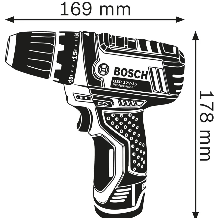 Akkuporakone Bosch Professional GSR 12V-15, 12V, 2x2.0Ah akuilla + Bag