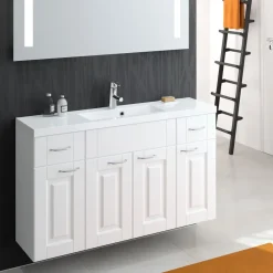 Allas ja allaskaappi Miniclever 1200, 1200x310, valkoinen, kehysovi, sivukaapit yhdellä laatikolla