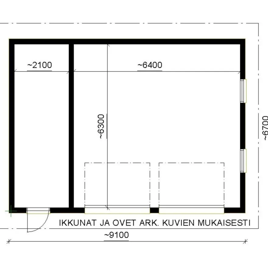 Autotallin runkopaketti Aarni, kahden auton talli ja varasto, sivusta ajettava, kerrosala 61 m²
