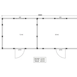 Elementtivarasto Aarni E8c, 6540x2640mm, 17.27m², puuvalmis