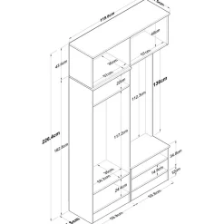 Eteisen säilytyskokonaisuus Linento Furniture EA145, 119.6x226.4cm
