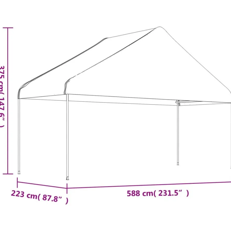 Huvimaja katolla valkoinen 17,84x5,88x3,75 m polyeteeni