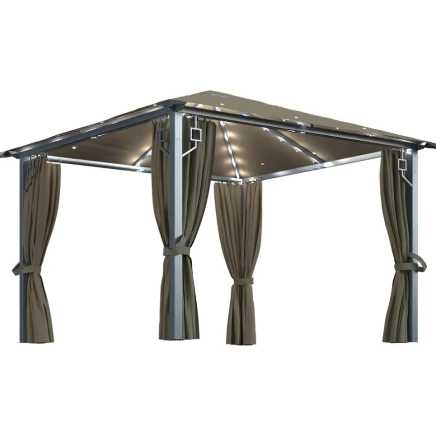 Huvimaja verhoilla ja LED-valonauhoilla, alumiini, eri kokoja ja värejä