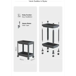 Hylly pyörillä Linento Furniture TKRLKKT-2K-2, 23x36x40cm, 2kpl, eri värejä