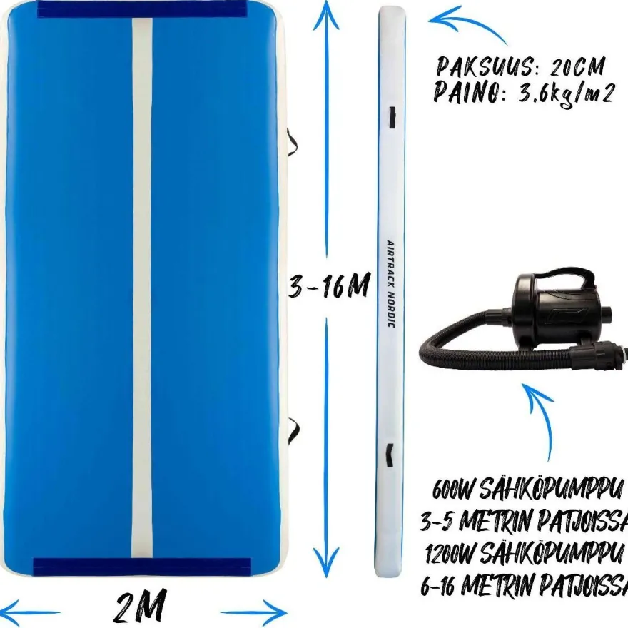 Ilmavolttipatja Airtrack Nordic Deluxe Wide, sininen, eri kokoja