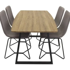 Jatkettava ruokailuryhmä Venture Home, 160/200x85cm pähkinänruskea Inca-pöytä + 4 harmaata X-tuolia