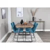 Jatkettava ruokailuryhmä Venture Home, 160/200x85cm pähkinänruskea Inca-pöytä + 4 sinistä Muce-tuolia