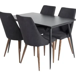 Jatkettava ruokailuryhmä Venture Home, 120/160x80cm Silar-pöytä + 4 mustaa Leone-tuolia