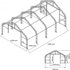 Kalustohalli Ranch Premium, 6.1x9.76x4.88m, 900g
