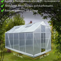 Kasvihuone Lykke, 6,0 m², muovi, hopea