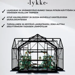 Kasvihuone Lykke T-muotoinen, sis. lasi- ja polykarbonaattipaneelit, musta, 12,8 m2