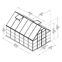 Kasvihuone Palram-Canopia Balance Hybrid, 8,9m², 8x12ft, hopea