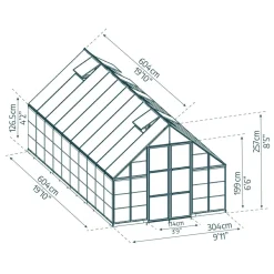 Kasvihuone Palram-Canopia Balance, 17.9m², 10x20ft, hopea