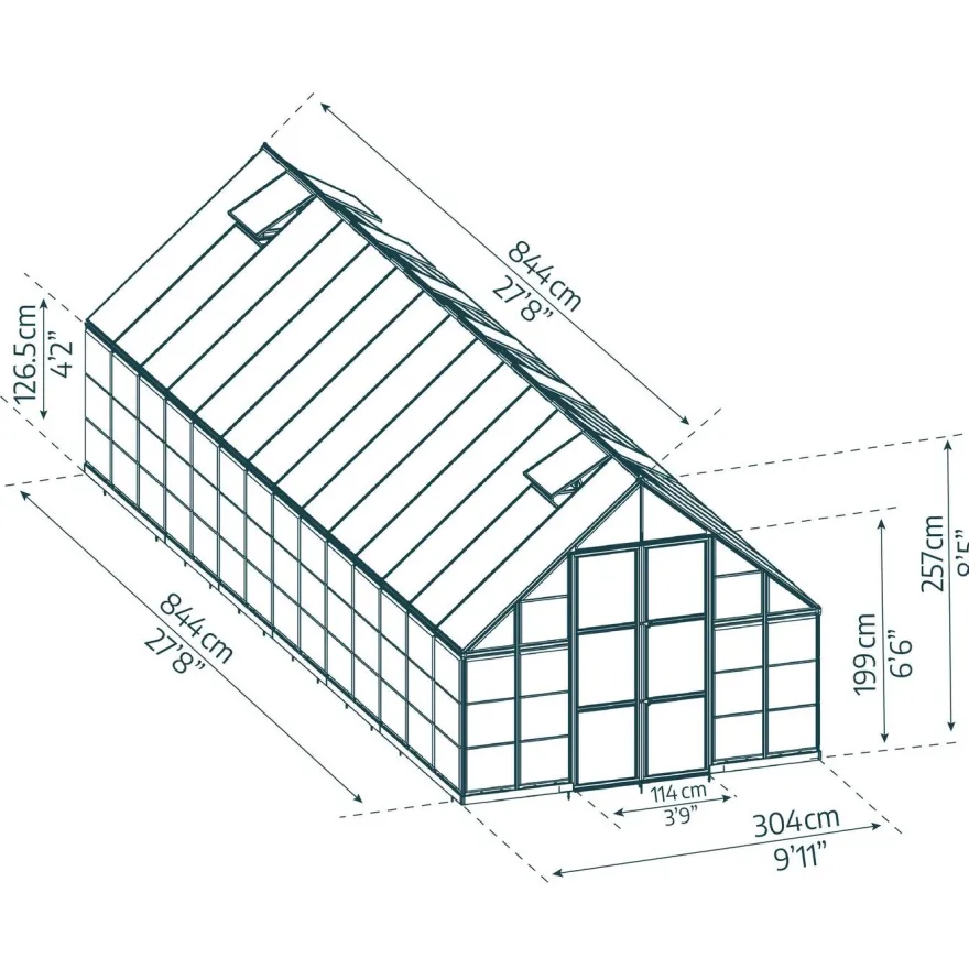 Kasvihuone Palram-Canopia Balance, 25.1m², 10x28ft, hopea