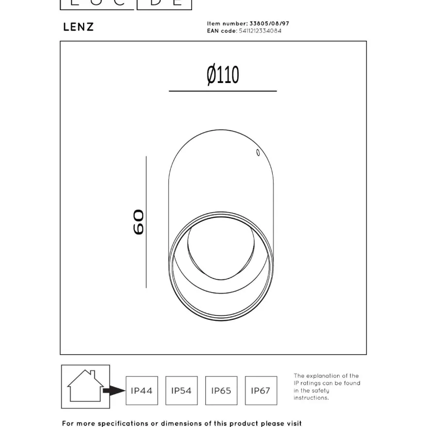 Kattospotti Lucide Lenz, Ø11cm, IP54, 8W, ruskea