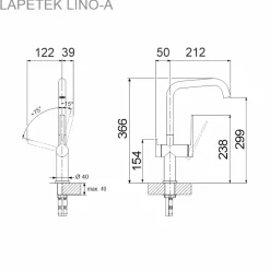 Keittiöallas Lapetek Luna-X 340-IFA + Lino-A -hana, rst
