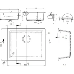 Keittiöallas Lavabo Jupiter 600, 550x460mm, komposiitti, musta, eri pohjaventtiilin värejä