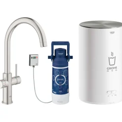 Keittiöhana Grohe Red Duo teräs, M-koon kuumavesivaraajalla