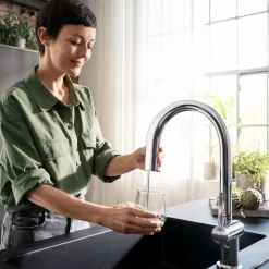 Keittiöhana Hansgrohe Aqittura M91 SodaSystem 210, ulosvedettävä juoksuputki 1jet, sBox, setti, kromi