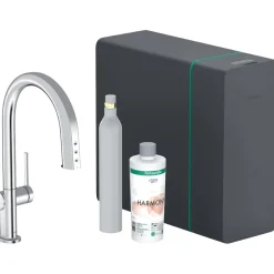 Keittiöhana Hansgrohe Aqittura M91 SodaSystem 210, ulosvedettävä juoksuputki 1jet, sBox, setti, kromi
