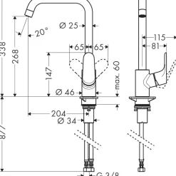 Keittiöhana Hansgrohe M41 260 1jet, musta