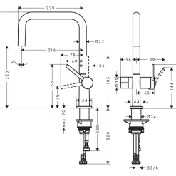 Keittiöhana Hansgrohe Talis M54 U 220, APK-liitäntä, musta