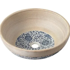 Keraaminen pesuallas Interia Priori, pöytätasolle, koristemaalattu, beige/sininen, 420 X 420 X 150 mm