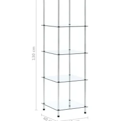 5-kerroksinen hylly läpinäkyvä 40x40x130 cm karkaistu lasi