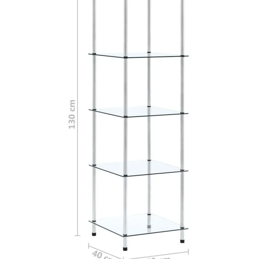 5-kerroksinen hylly läpinäkyvä 40x40x130 cm karkaistu lasi