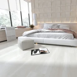 Kivikomposiittivinyylilankku DomusFlooring Lapinnoidan lumikide, integroitu askeläänieriste