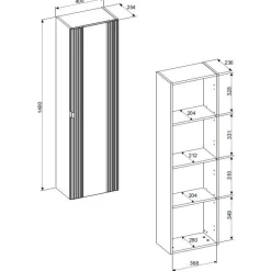 Korkea kaappi Interia Falun, 400x254x1400mm, 1-ovella, tammi