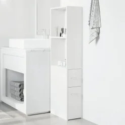 Kylpyhuoneen kaappi pyörillä, kapea, tekninen puu, eri värejä (43027)
