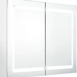 Kylpyhuoneen LED-peilikaappi, kiiltävä valkoinen, 80x12x68cm