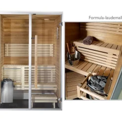 Kylpyhuonesauna Sirius Formula, 1200x1240, eri materiaaleja