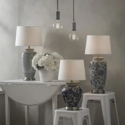 Lampunjalka PR Home Li Jing, 490 x 220 mm, valkoinen/sininen