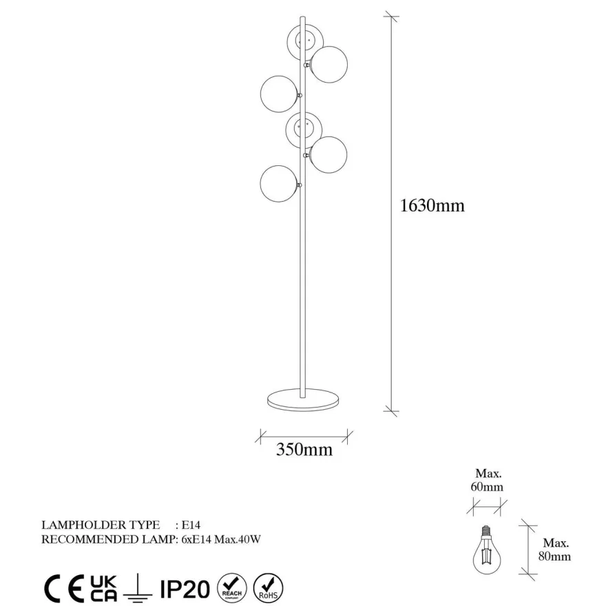 Lattiavalaisin Linento Lighting Fazli, 163cm, 6-osainen, eri värejä