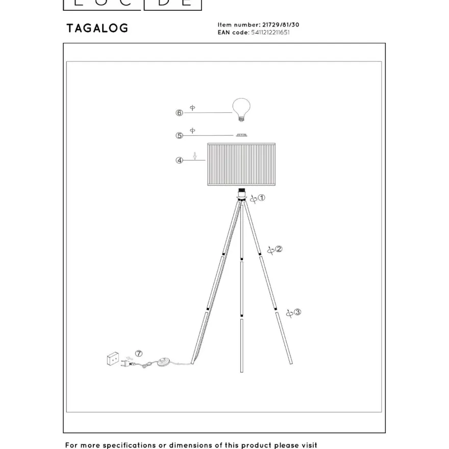 Lattiavalaisin Lucide Tagalog, Ø55cm, IP20, musta