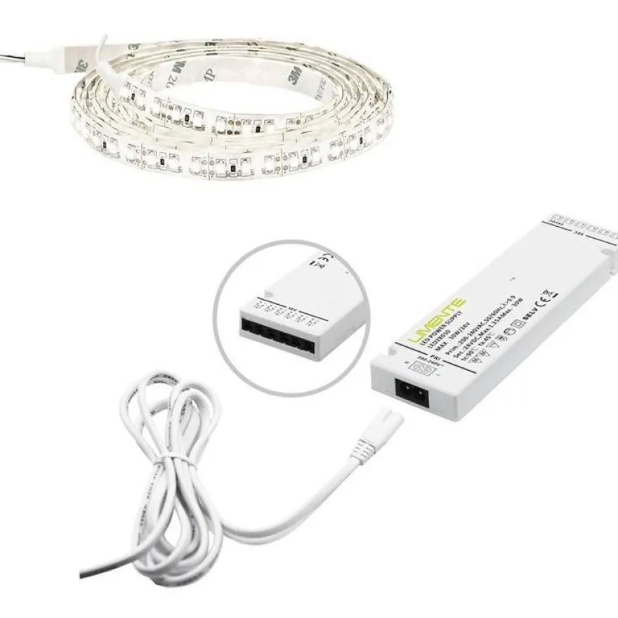 LED-nauha Limente 2m, IP20/IP44, 24V, 4000K + virtalähde