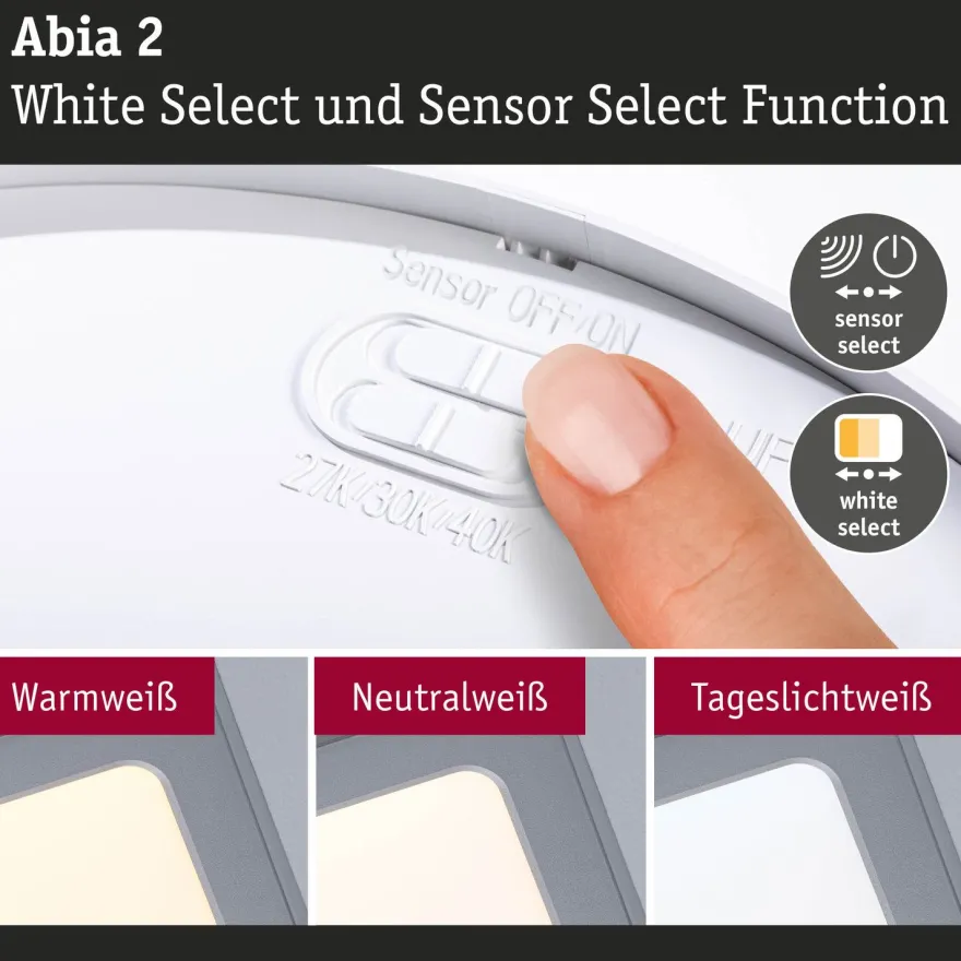 LED-paneeli Paulmann Abia 2 White Select hämäräohjatulla liiketunnistimella 2700-4000K, eri vaihtoehtoja