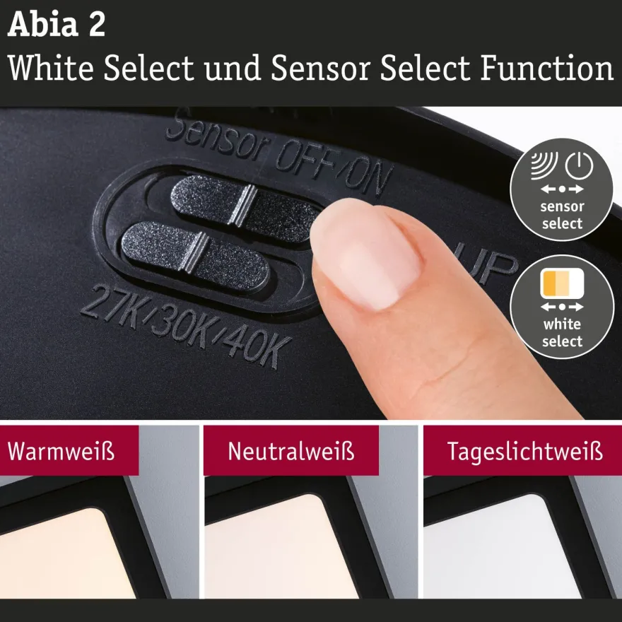 LED-paneeli Paulmann Abia 2 White Select hämäräohjatulla liiketunnistimella 2700-4000K, eri vaihtoehtoja
