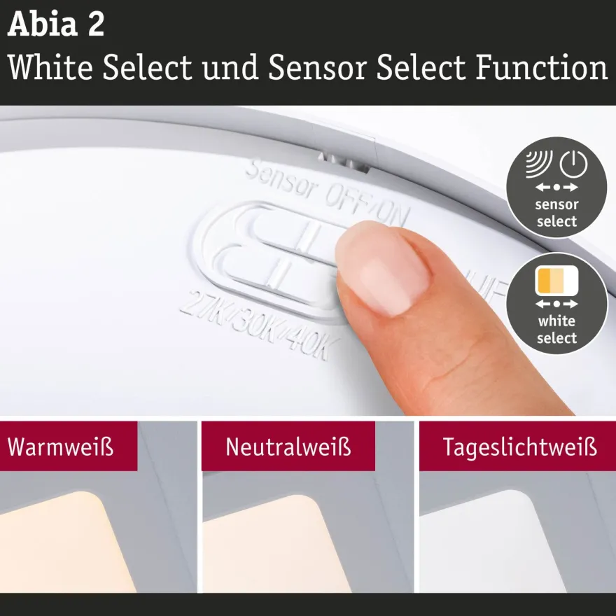 LED-paneeli Paulmann Abia 2 White Select hämäräohjatulla liiketunnistimella 2700-4000K, eri vaihtoehtoja