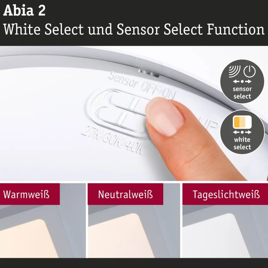 LED-paneeli Paulmann Abia 2 White Select hämäräohjatulla liiketunnistimella 2700-4000K, eri vaihtoehtoja