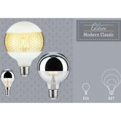 LED-pääpeililamppu Paulmann Modern Classic Edition Globe, E27, G125, 600lm, 6.5W, 2700K, himmennettävä, mattamusta