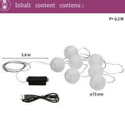 LED-valoketju Paulmann Fairy lights, IP44, 3.6m, 3000K, paristokäyttöinen, valkoinen