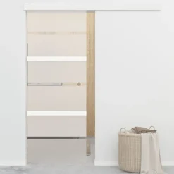 Liukuovi soft-stopeilla ESG-lasi ja alumiini, 76x205 cm, huurrelasi raidoilla