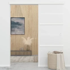 Liukuovi soft-stopeilla ESG-lasi ja alumiini, 76x205 cm, huurrelasi raidoilla