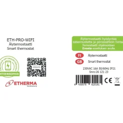 Älytermostaatti pörssisähköohjauksella Etherma ETH-PRO-WIFI, lämpötilan näyttö