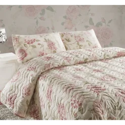 Parivuoteen päiväpeitto + 2 tyynyliinaa Linento Care, 200x220cm + 50x70cm, vaaleanpunainen