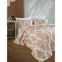Parivuoteen päiväpeitto + 2 tyynyliinaa Linento Segment, 200x230cm + 50x70cm, sinapinkeltainen